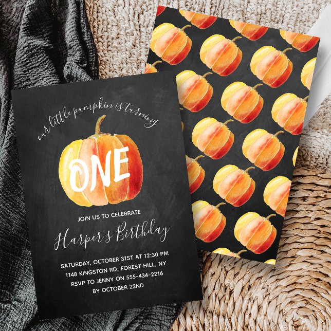 Little Pumpkin Chalkboard 1st Birthday Invitation (Creator Uploaded)