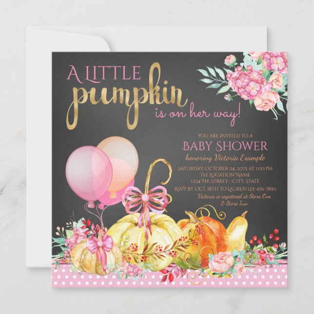 Little Pumpkin Chalkboard Baby Shower Invitations (Front)