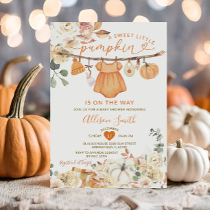 Little Pumpkin Clothes Autumn Gingham Baby Shower Invitation