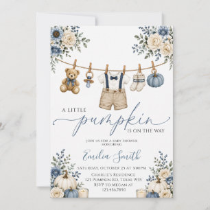 Little Pumpkin Clothesline Boy Baby Shower Invitation