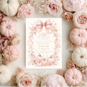 Little Pumpkin Coquette Pink Bow Baby Shower Invitation