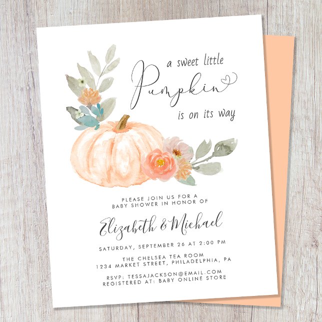 Little Pumpkin Couples Baby Shower Invitation (Celebrate the upcoming arrival of your sweet little autumn baby with a pumpkin-themed baby shower)