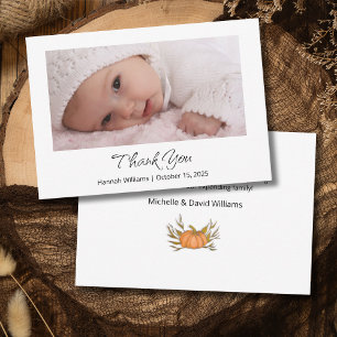 Little Pumpkin Cute Baby Photo Fall Shower  Thank You Card