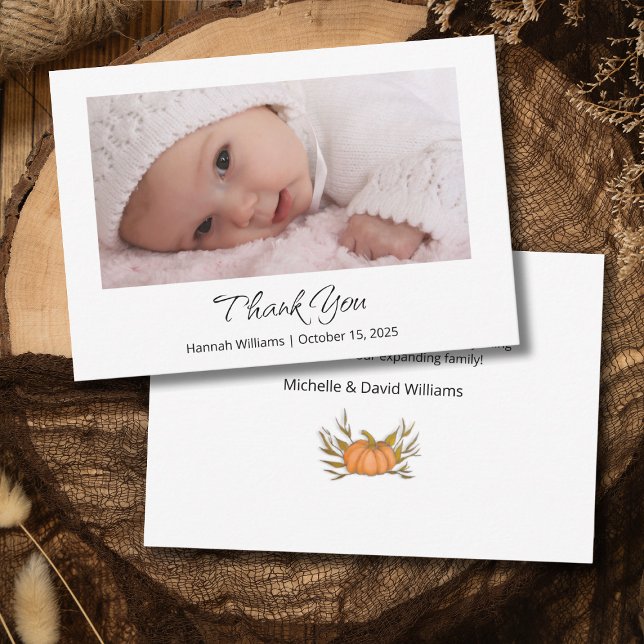 Little Pumpkin Cute Baby Photo Fall Shower  Thank You Card (Creator Uploaded)