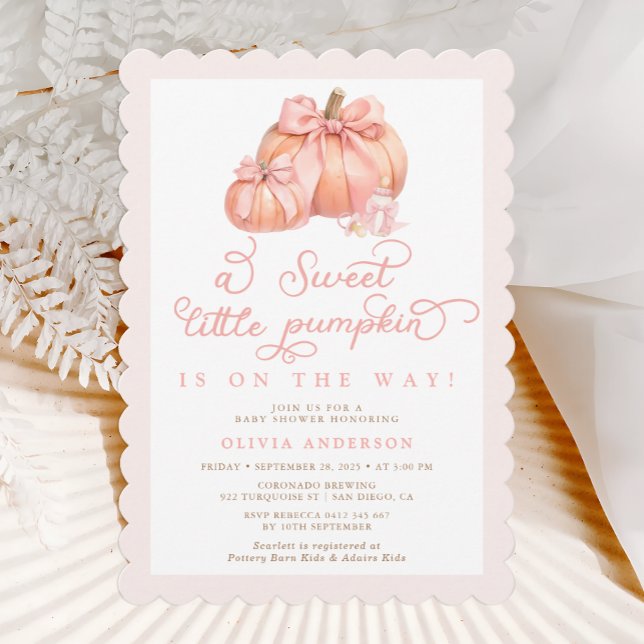 Little Pumpkin Cute Pink Bow Baby Shower Invitation (Creator Uploaded)