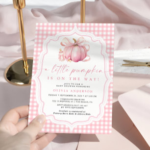 Little Pumpkin Cute Pink Bow Girl Baby Shower  Invitation