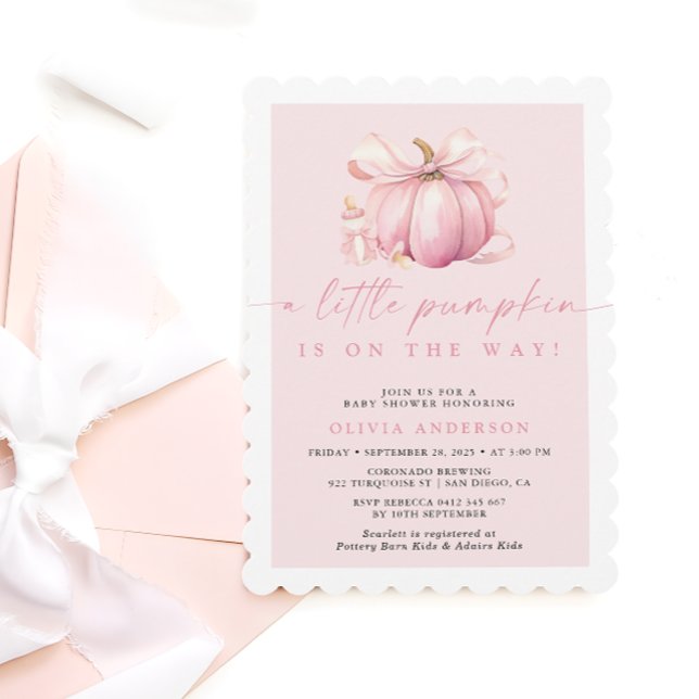 Little Pumpkin Cute Pink Girl Baby Shower Invitation (Creator Uploaded)
