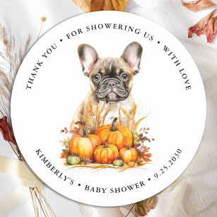 Little Pumpkin Cute Puppy Simple Fall Baby Shower Classic Round Sticker