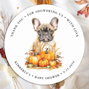 Little Pumpkin Cute Puppy Simple Fall Baby Shower Classic Round Sticker