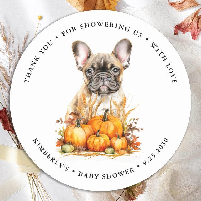 Little Pumpkin Cute Puppy Simple Fall Baby Shower Classic Round Sticker (Creator Uploaded)
