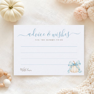 Little Pumpkin Delicate Blue Bow Baby Boy Shower Advice Card
