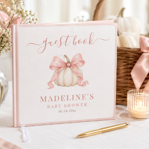 Little Pumpkin Delicate Pink Bow Baby Girl Shower Guest Book