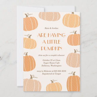 Little pumpkin drawing fall couples baby shower invitation
