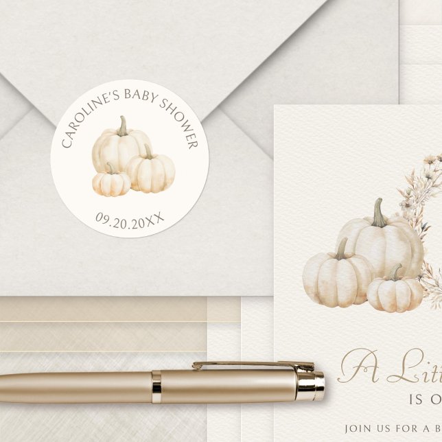 Little Pumpkin Elegant Autumn Baby Shower Classic Round Sticker (Creator Uploaded)