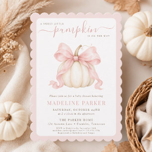 Little Pumpkin Elegant Pink Bow Baby Girl Shower Invitation