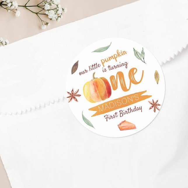 Little Pumpkin Fall 1st Birthday Classic Round Sticker (Creator Uploaded)
