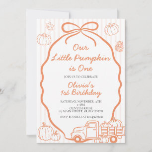 Little pumpkin Fall 1st birthday Invitation