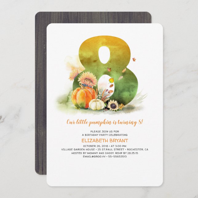 Little Pumpkin Fall 8th Birthday Party Invitation (Front/Back)