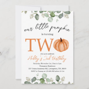 Little Pumpkin Fall / Autumn 2nd Second Birthday Invitation