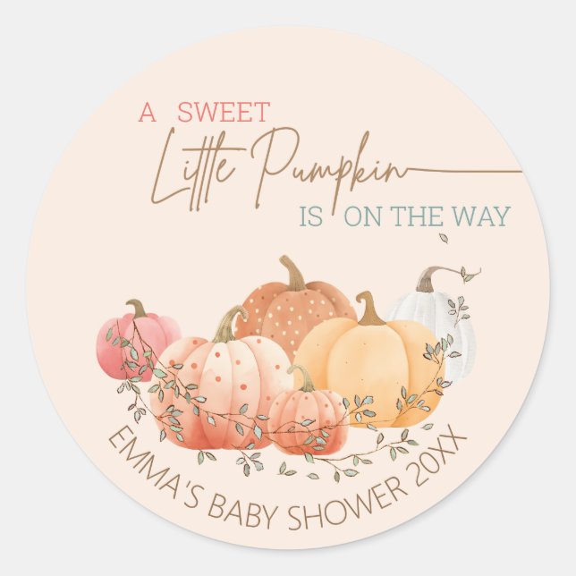 Little Pumpkin Fall Autumn Baby Shower Classic Rou Classic Round Sticker (Front)