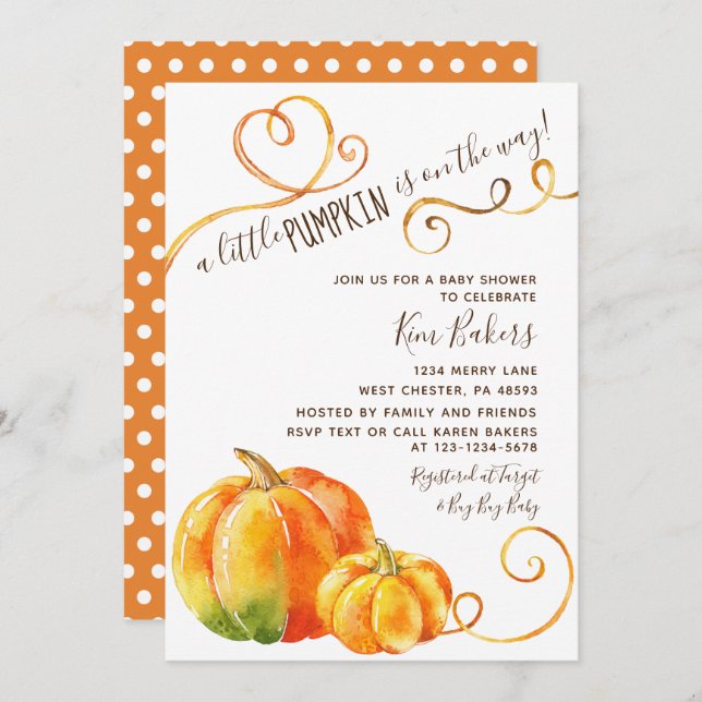 Little Pumpkin Fall Autumn Baby Shower Invitation (Front/Back)