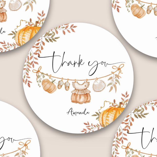  Little Pumpkin Fall Autumn Baby Shower Thank You Classic Round Sticker (Creator Uploaded)