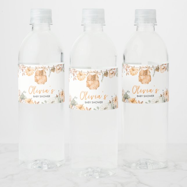 Little Pumpkin Fall Autumn Baby Shower Water Bottle Label (Bottles)