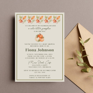 Little Pumpkin Fall Autumn Leaves Baby Shower Invitation