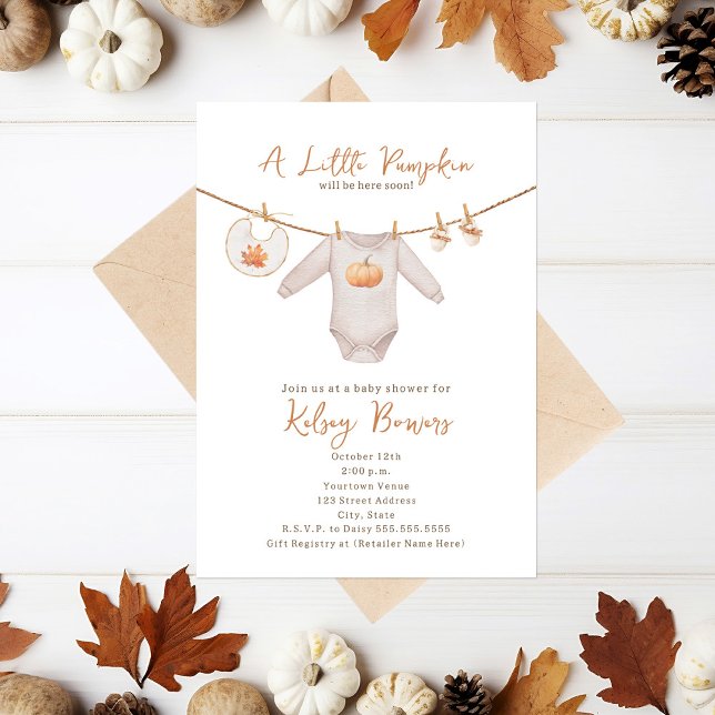 Little Pumpkin Fall Autumn Neutral Baby Shower Invitation (Creator Uploaded)