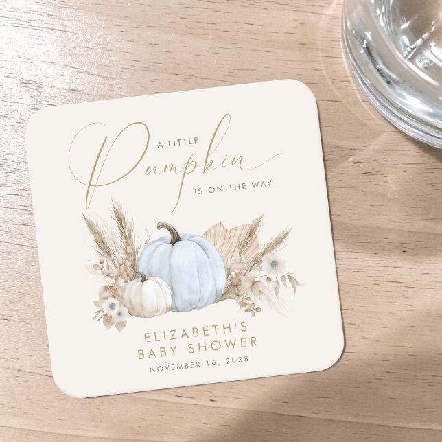 Little Pumpkin Fall Baby Boy Shower Square Paper Coaster (Little Pumpkin Fall Baby Boy Shower Square Paper Coaster)