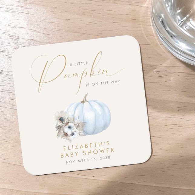 Little Pumpkin Fall Baby Boy Shower Square Paper Coaster (Little Pumpkin Fall Baby Boy Shower Square Paper Coaster)