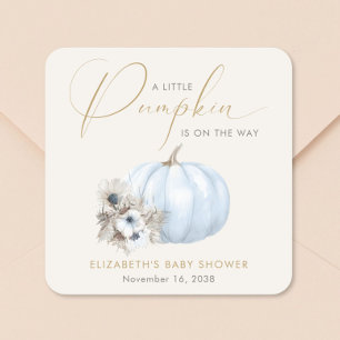 Little Pumpkin Fall Baby Boy Shower Square Sticker
