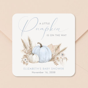 Little Pumpkin Fall Baby Boy Shower Square Sticker