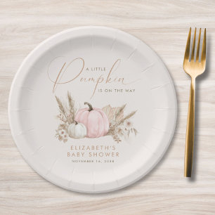 Little Pumpkin Fall Baby Girl Shower Paper Plate
