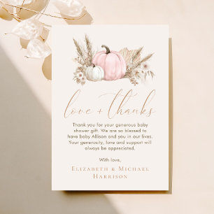 Little Pumpkin Fall Baby Girl Shower Thank You Card