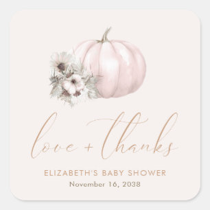 Little Pumpkin Fall Baby Girl Shower Thank You Square Sticker