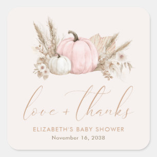 Little Pumpkin Fall Baby Girl Shower Thank You Square Sticker