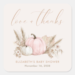 Little Pumpkin Fall Baby Girl Shower Thank You Square Sticker
