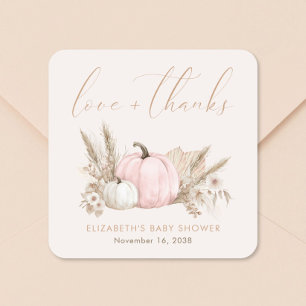 Little Pumpkin Fall Baby Girl Shower Thank You Square Sticker