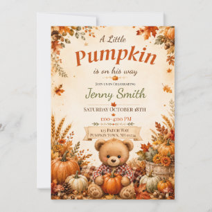 Little Pumpkin Fall Baby Shower Boy Bear Invitation