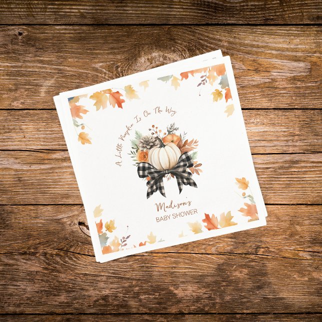 Little Pumpkin Fall Baby Shower Floral & Plaid  Napkin (Creator Uploaded)