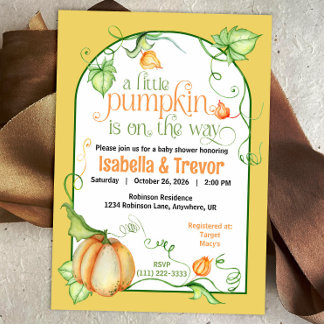 Little Pumpkin Fall Baby Shower Gender Neutral Invitation