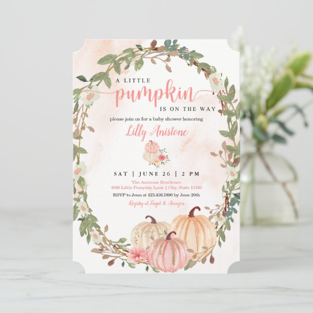 Little Pumpkin Fall Baby Shower  Invitation (Standing Front)