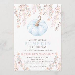 Little Pumpkin Fall Baby Shower Invitation Boy