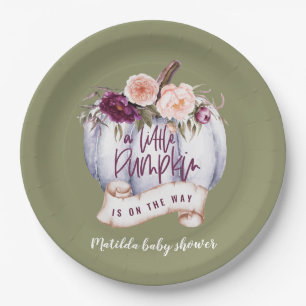 Little pumpkin fall baby shower invitation paper plate