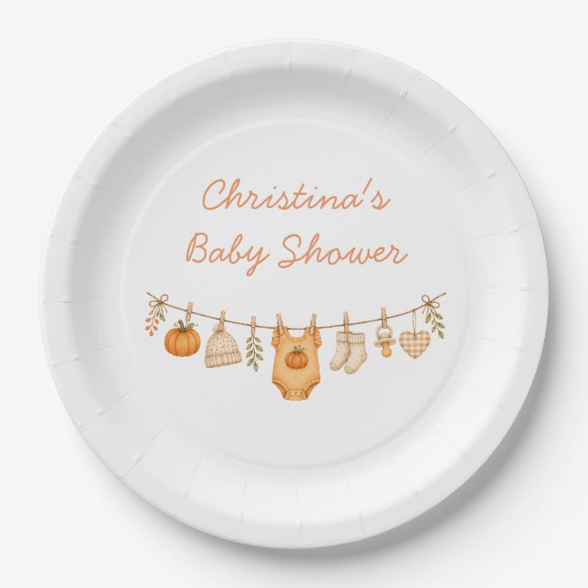 Little Pumpkin Fall Baby Shower Paper Plate (Front)