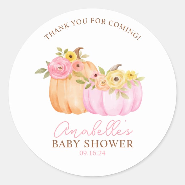 Little Pumpkin Fall Baby Shower Personalised Classic Round Sticker (Front)