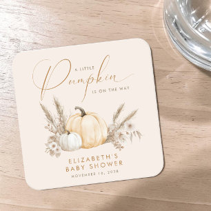 Little Pumpkin Fall Baby Shower Square Paper Coaster