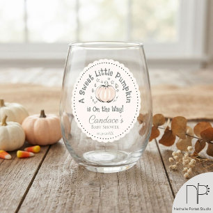 Little Pumpkin Fall Baby Shower Stemless Wine Glass