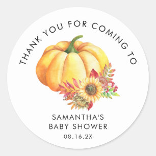 Little Pumpkin Fall Baby Shower Thank you  Classic Round Sticker